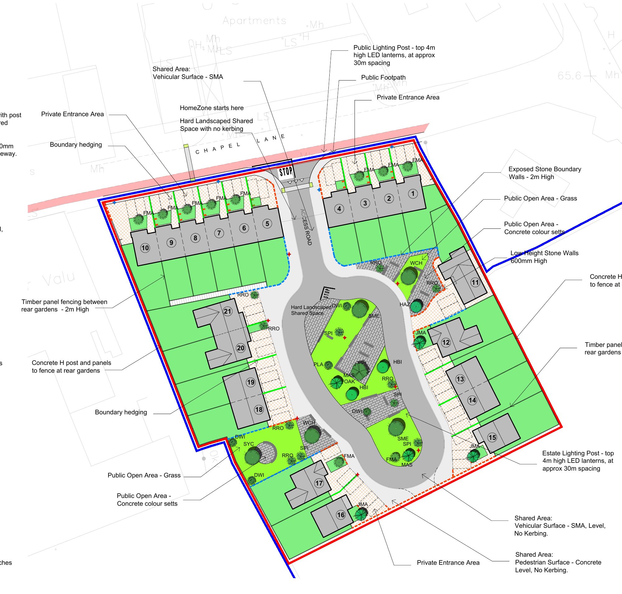 Landscaping and site layout plan for Chapel Close housing development, Claremorris
