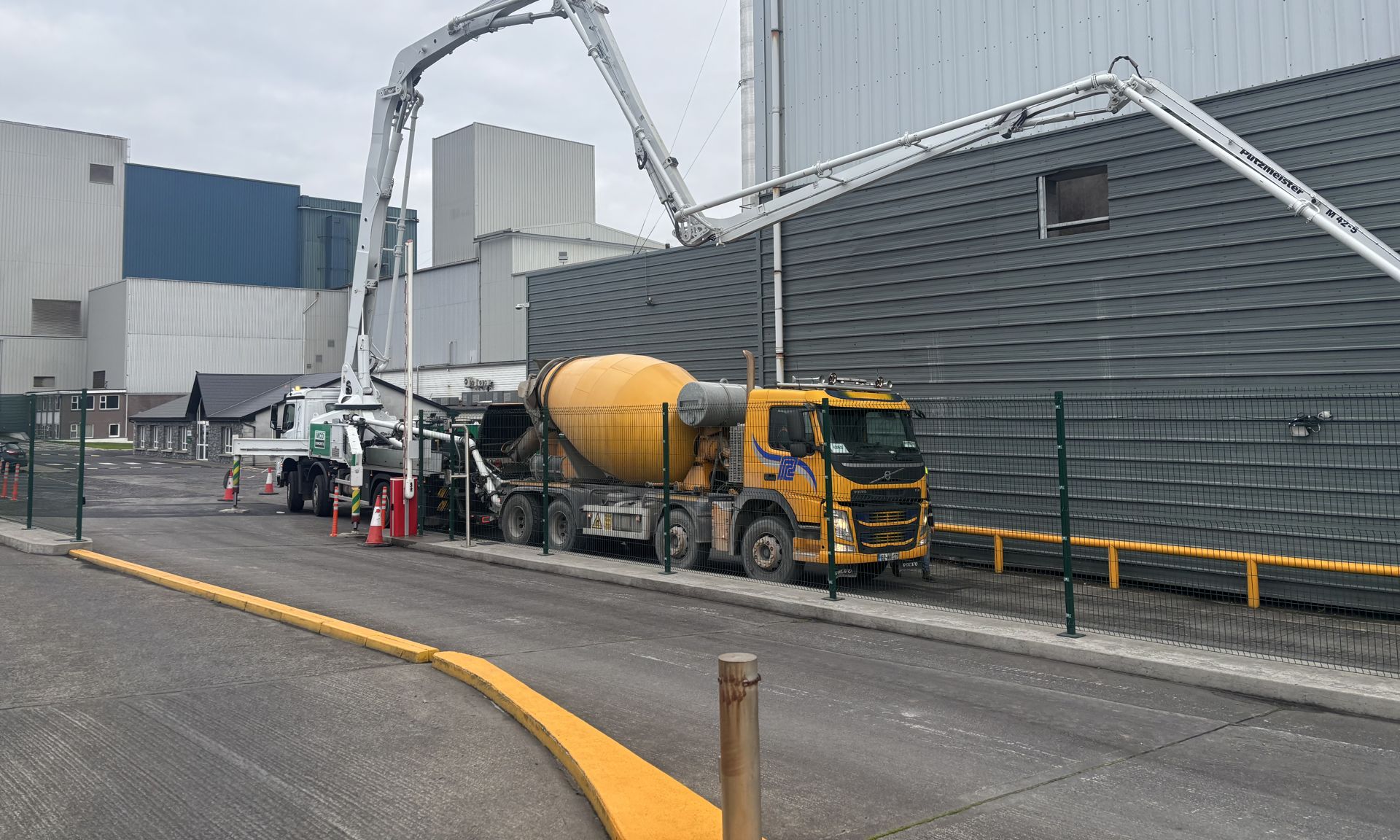 Concrete pumping on an industrial site